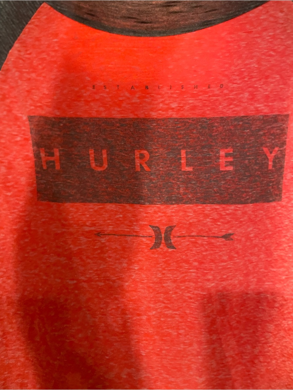 Hurley Coral Red and Charcoal Hooded Raglan Top - Picture 2 of 8